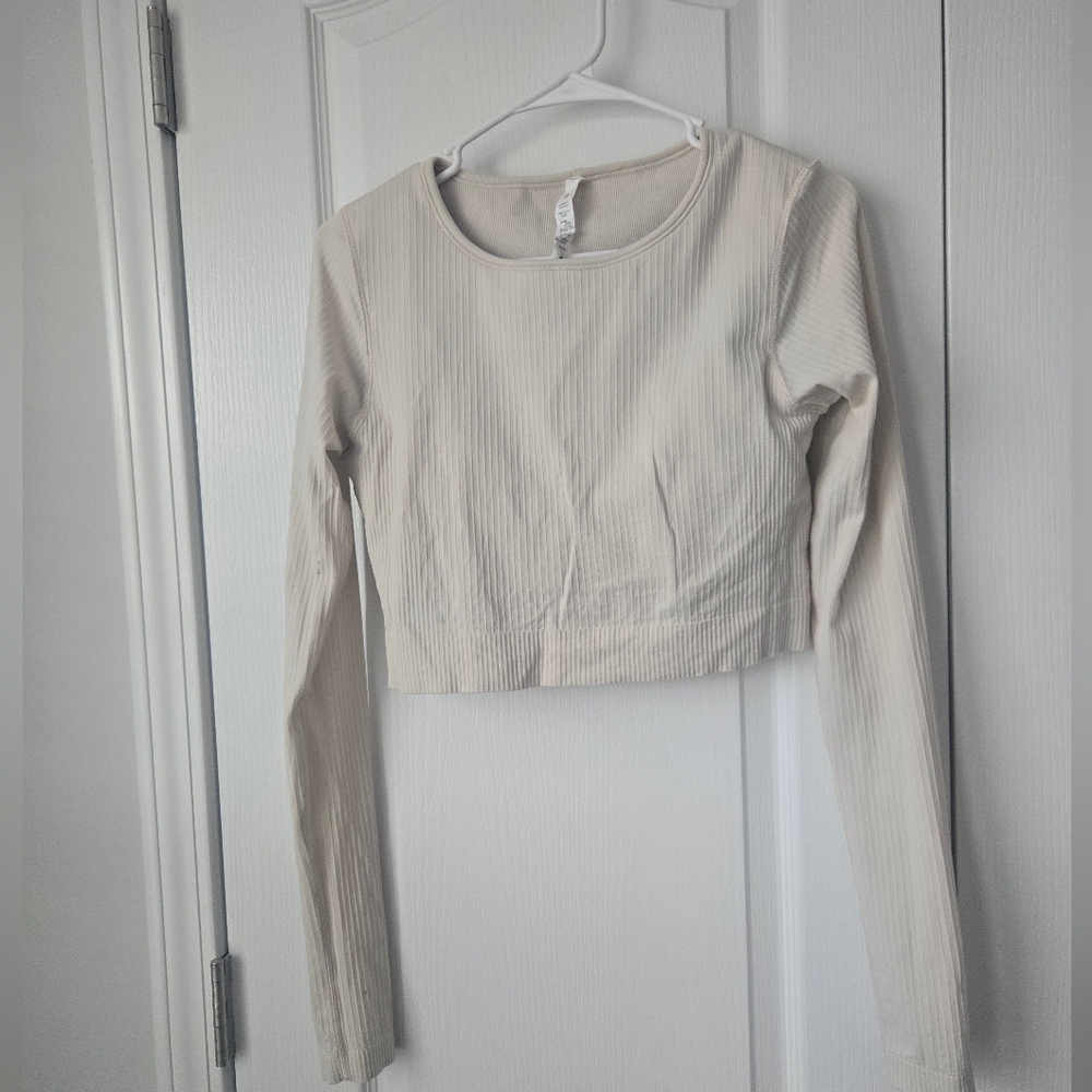 Lululemon Ebb To Street Cream Long Sleeve Crop Top Size 10